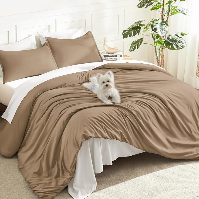 Litanika Comforters Taupe Oversized King Size, 3 Pieces Lightweight Solid by Litanika