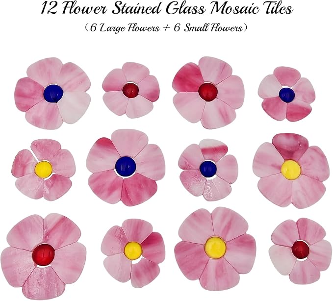 Esweny 12 Flower Stained Glass Mosaic Tiles - Image 4