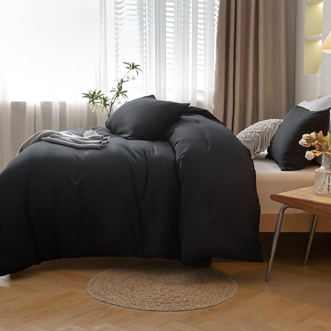 ROSGONIA King Size Comforter Set Black, All Season Bedding Lightweight - Image 4