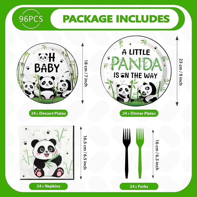 96 Pcs Panda Baby Shower Party Decorations A Little Panda Is on The Way Paper - Image 5