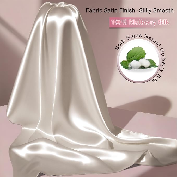 Mulberry Silk King Size Pillow Cases Set of 2, Ultra Smooth Soft Breathable - Image 2