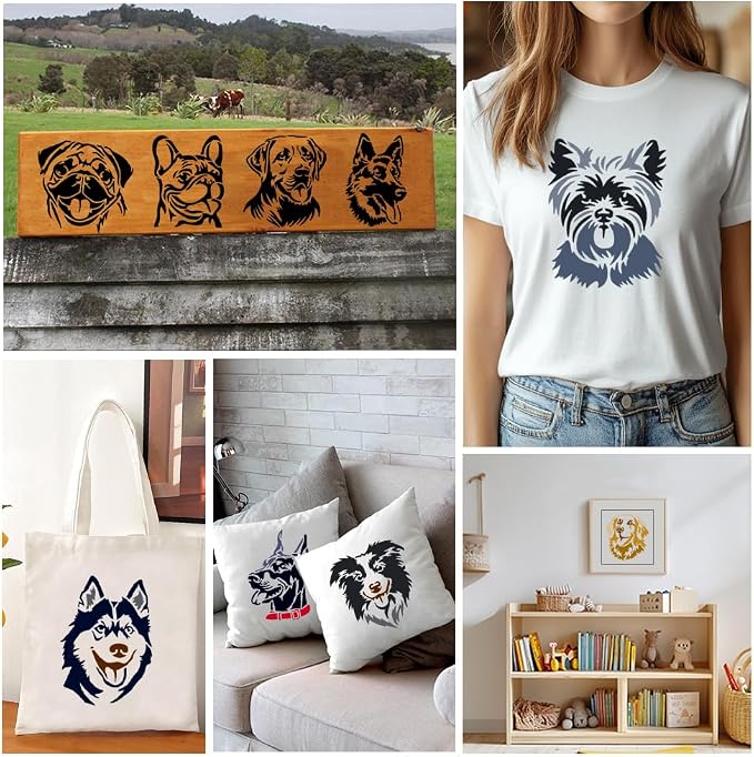 9Pcs Dog Head Stencils for Painting, 7.9"x 7.9" Reusable Bulldog Husky Labrador - Image 5