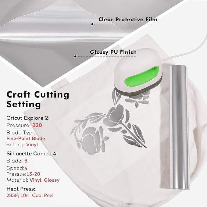 Gatichetta Silver Heat Transfer Vinyl Roll, Metallic Foil Iron On Vinyl 12" X - Image 3