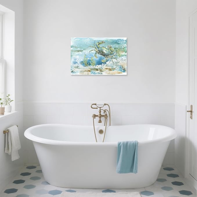 Nautical Wall Decor Green Crab Canvas Painting Ocean Bathroom Decor Sea Grass - Image 5