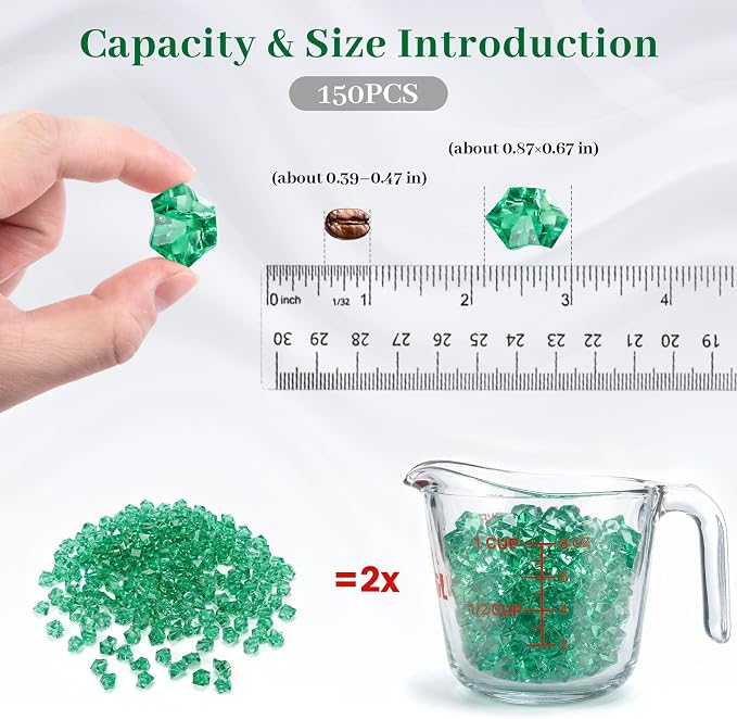 DomeStar 150PCS Fake Ice, Vase Fillers Green Acrylic Fake Diamonds Plastic Gems - Image 2