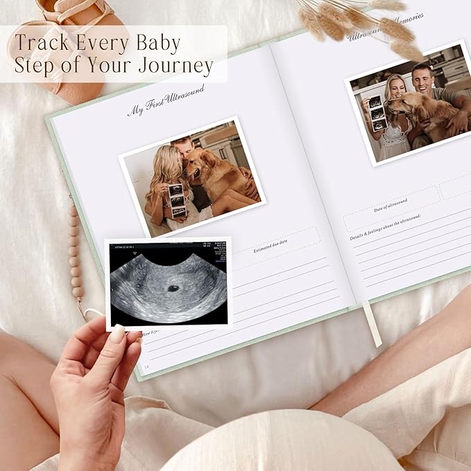 Lanpn My Pregnancy Journal Memory Book for First Time Mom, 156 Page Pregnant Announcement Must Have Planner Scrapbook, Pregnancy Tracking Diary Mom to Be Keepsake Gift for Expecting Parent Sage Green