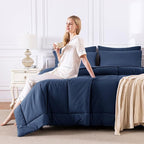 CozyLux California King Comforter Sets Navy Blue, 7 Pieces Cal King Bed in a Bag - Image 7