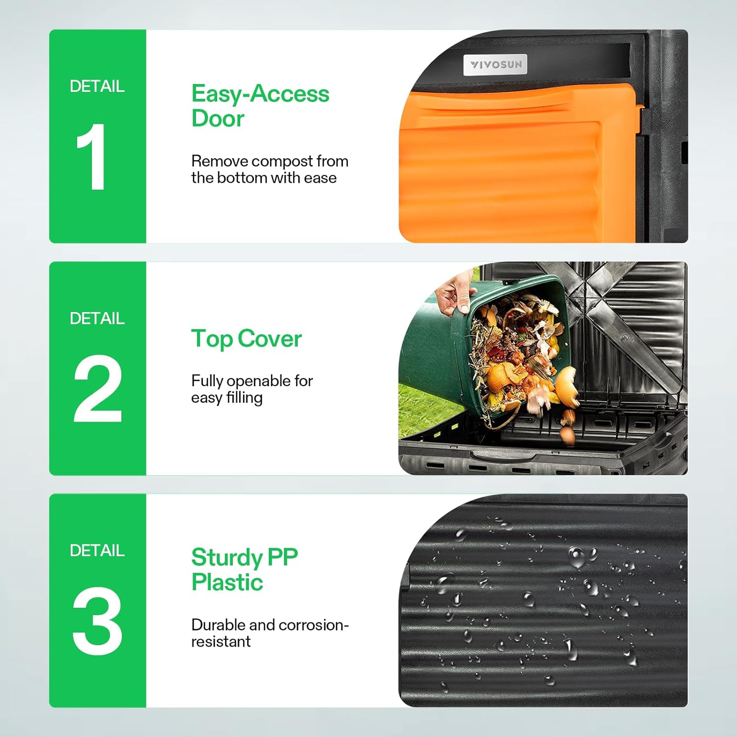 VIVOSUN Compost Bin 80Gallon (300L), Outdoor Composter W/Large Capacity & Easy Assembling, Compost Barrel for Fast Creation of Fertile Soil