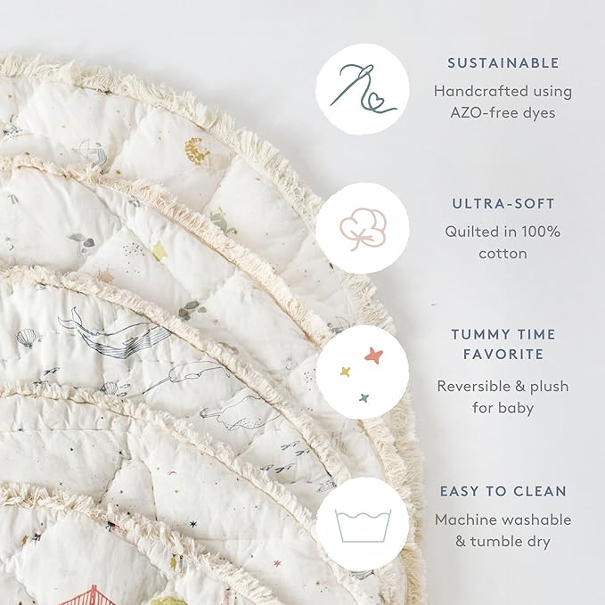 Pehr Baby Play Mat, Life Aquatic | Ultra-Soft Quilted 100% Cotton Exterior with Plush Polyester Fiberfill | 40” Diameter