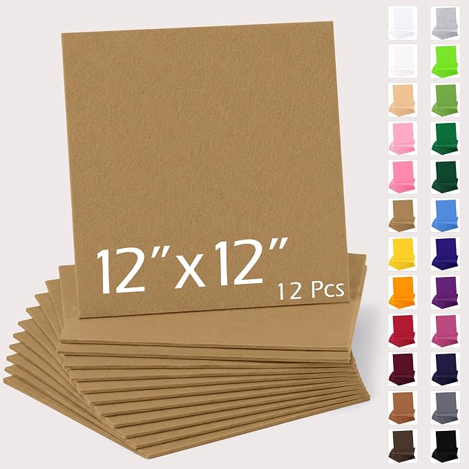 12" x 12" Felt Sheets for Crafts, 2mm Stiff Felt Fabric, Tan | 2mm Thick Stiff by AblemeDeco