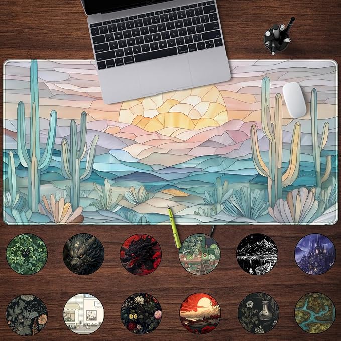 Desk Mat Gaming Abstract Ocean Desk Pad Large Mouse and Keyboard Pad, Faux - Image 2