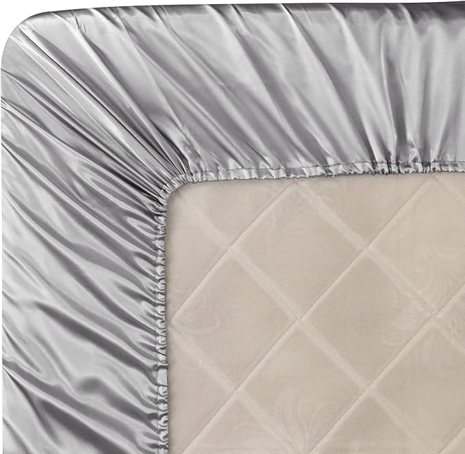 Homiest Light Grey Satin Fitted Sheet Twin XL Size, Deep Pocket, Luxury & Ultra - Image 6