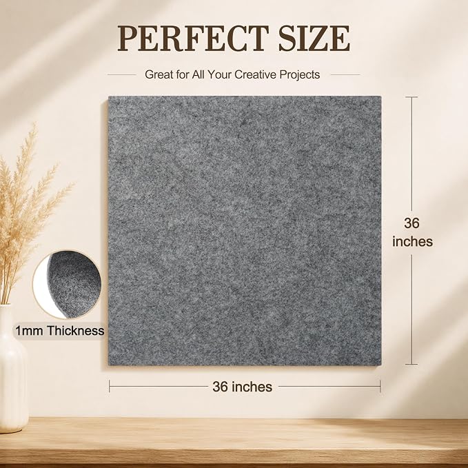Gray Large Felt Fabric 36" x 36", 1mm Stiff Felt Sheet, Nonwoven Fabric - Image 3