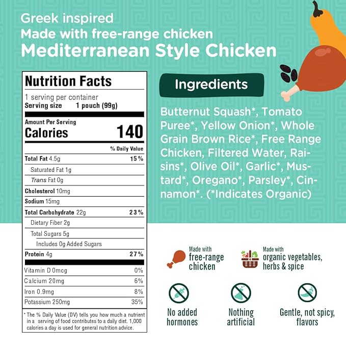 Li’l Hala Mediterranean Chicken Baby Food Pouches – Free-Range Chicken & Organic Veggies – Toddler Meals with Meat – Protein & Healthy Fats Puree – No Hormones – 6+ Months – 3.5 oz (12 Pack)