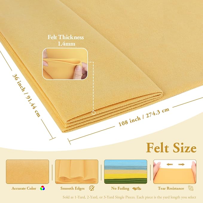 Butter Yellow Felt Fabric Sheet 108" X 36", 1.4mm Thick Large Soft Durable - Image 2
