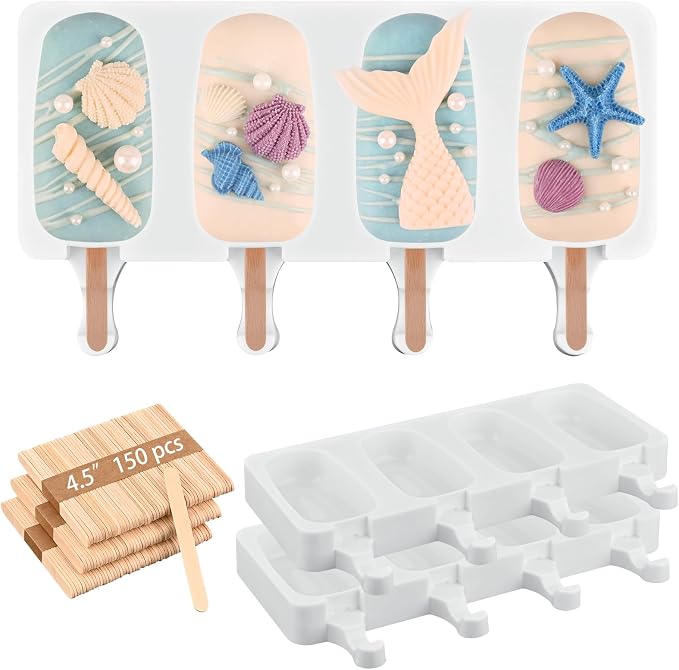 Sakolla Large Silicone Popsicle Molds Set of 3, Oval 4 Cavities Homemade Ice by Sakolla