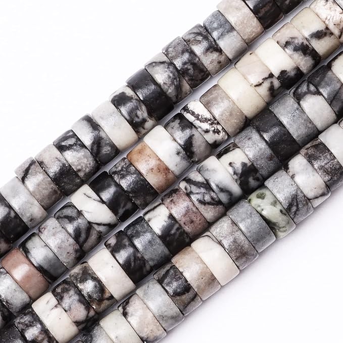 Natural Stone Heishi Beads for Necklace Making, 4 mm x 6 mm Small Flat Round by YUGDRUZY