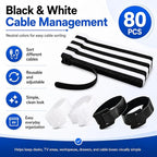 80pcs 8 Inch Cable Ties Reusable Black and White Hook and Loop Cord Ties - Image 2