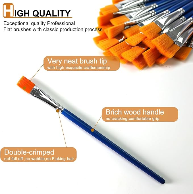 1/2 inch Flat Paint Brushes for Acrylic Painting, Watercolor, Face Body Art - Image 3