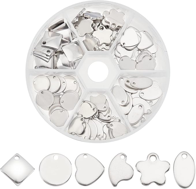 PandaHall Elite 120 Pcs 304 Stainless Steel Flat Blank Stamping Tag Pendants by PHPandaHall