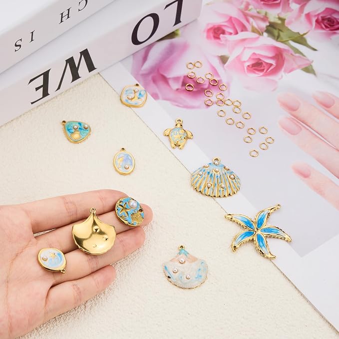 UMAOKANG 9pcs Blue Enamel Ocean Collection Charms - Image 4