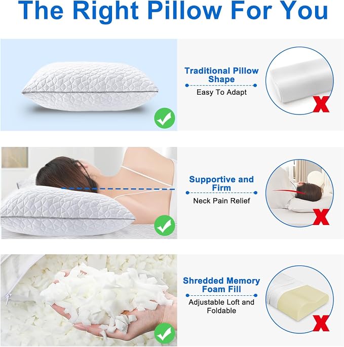 Cooling Pillows Queen Size Set of 4, Shredded Memory Foam Pillows, Adjustable - Image 5