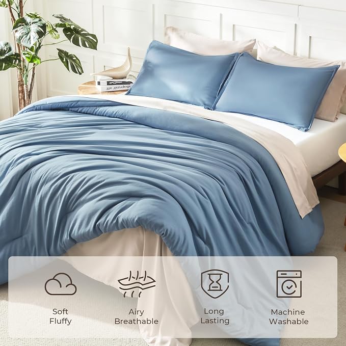 Litanika Grayish Blue Comforter Set California King Size, 3 Pieces Lightweight - Image 3