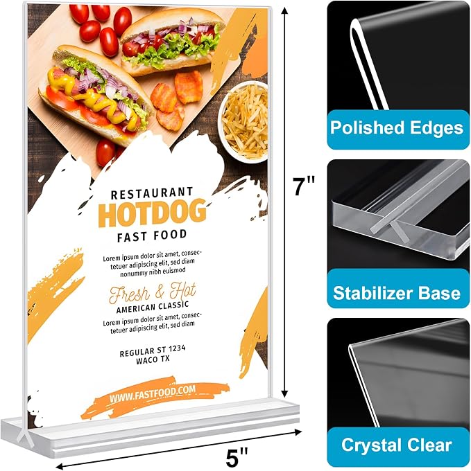 Acrylic Sign Holder 5 x 7, 16 Pack Clear Table Menu Vertical Display Stand - Image 4