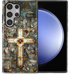 for Samsung Galaxy S24 Ultra Case, Christian Cross Stained Glass Pattern Glossy by Teonvpu