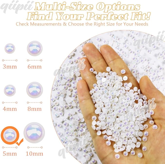 qiipii 1650PCS 5mm White AB Round Half Round Pearls - Image 3