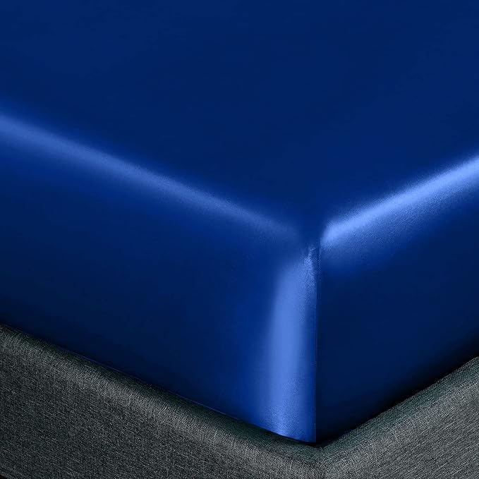 Homiest Royal Blue Satin Fitted Sheet King Size, Deep Pocket, Luxury & Ultra - Image 3