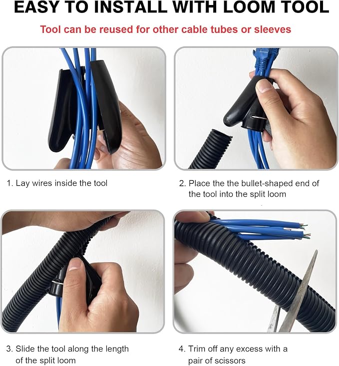 10ft - 1 inch Flame Retardant Split Wire Loom Tubing - Flexible Wire Covers - Image 7