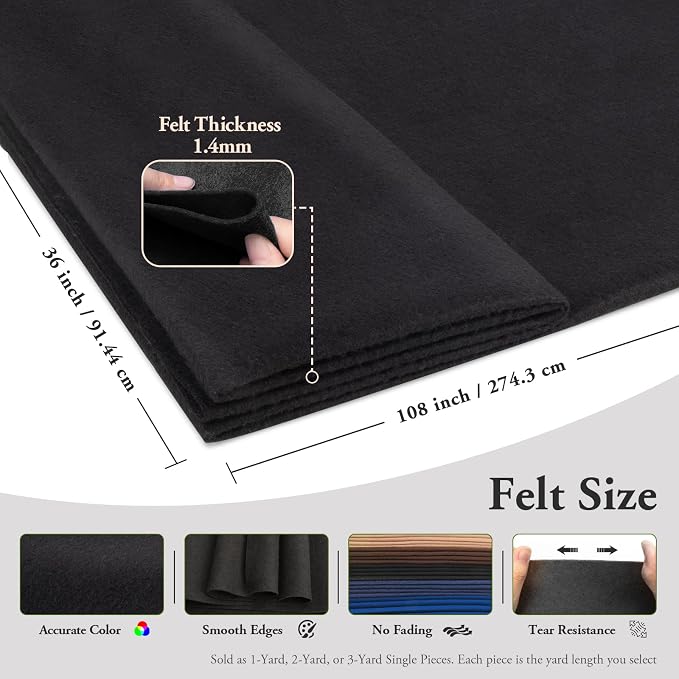 Black Fabric Sheet 108" X 36", 1.4mm Thick Large Soft Durable Flexible Craft - Image 2
