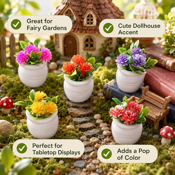5Pcs Miniature Dollhouse Flowers, Artificial Potted Plants, Fairy Garden Decor - Image 4