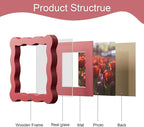 4x4 Picture Frame with Mat for 3x3, Wavy Edge Wooden Real Glass Photo Frame for - Image 5