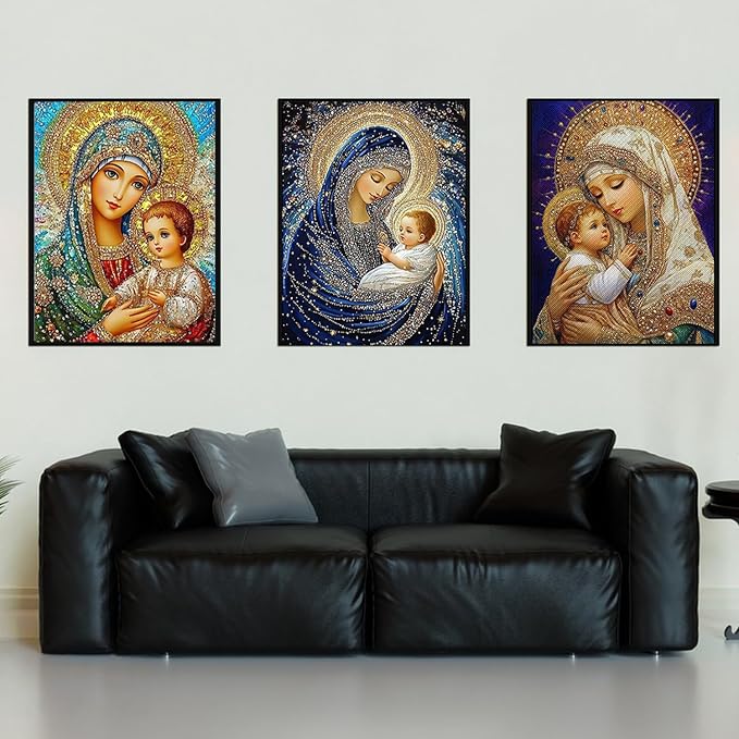 CHWGLFGG 5D Diamond Art Kits for Adults Beginners, 3 Pack Virgin Mary Diamond - Image 3