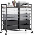 Rolling Storage Cart with 12 Drawers, Wooden Tabletop Utility Cart by TOOLF