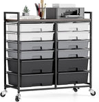 Rolling Storage Cart with 12 Drawers, Wooden Tabletop Utility Cart by TOOLF