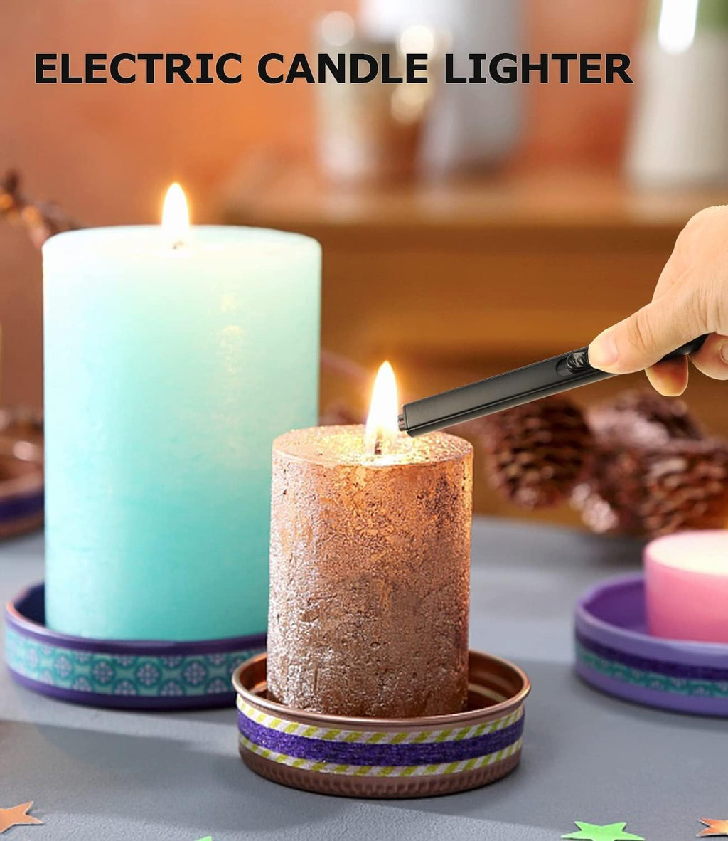 5 IN 1 Candle Wick Trimmer, Electric Candle Lighter Rechargeable, Candle Snuffer, Candle Wick Cutter, Candle Wick Dipper Accessory Candle Making Kit,with Storage Tray Plate for Gifts Candle Lovers