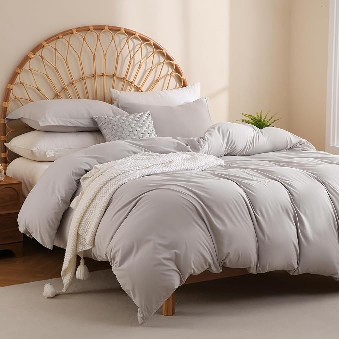 JSD Light Grey Duvet Cover Set Twin Size, 2 Piece Microfiber Kids Duvet Cover - Image 6