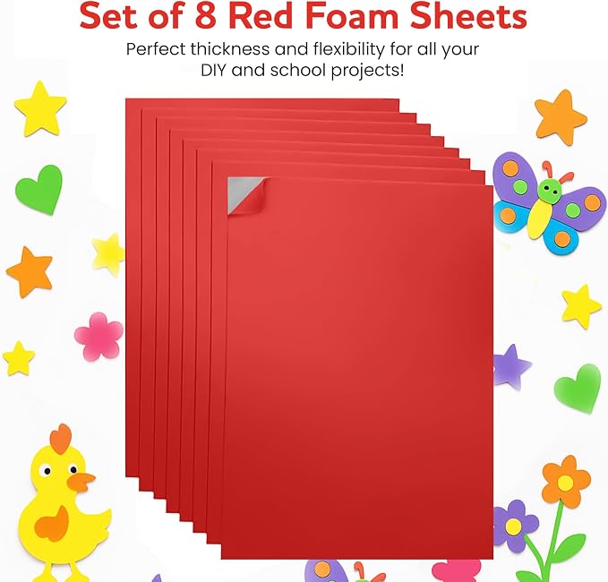 Self-Adhesive EVA Foam Sheets for Crafts – 2mm Thickness 8 Red Sheets, 6 x 9 - Image 3