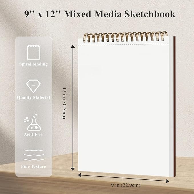 Mixed Media Sketchbook 9" x 12", 60 Sheets Each, 2 Pack, Heavyweight Drawing - Image 2