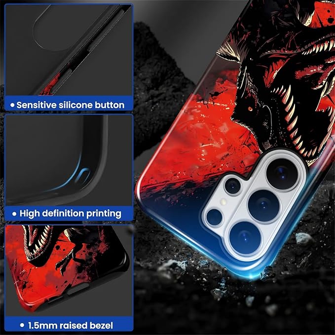 for Samsung Galaxy S26 Ultra Case, Cool Dinosaur Red Black Pattern Glossy 2 in - Image 3
