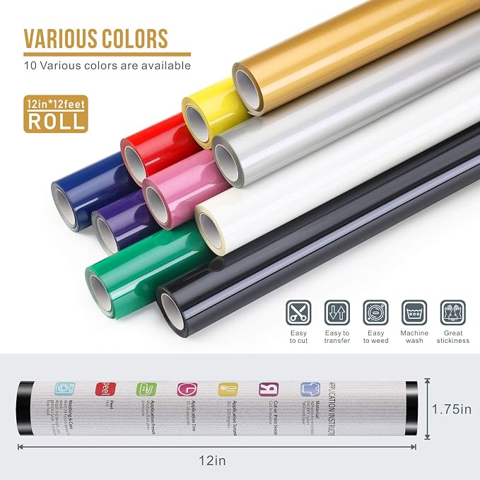 Sooez 12" x 12ft Heat Transfer Vinyl Rolls, Strong Stretchy PU HTV Gold - Image 4