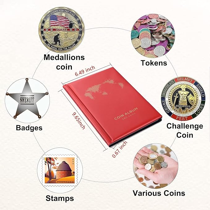 Coin Album for Collectors, 340 Pockets Coin Collection Book Holder Display - Image 2