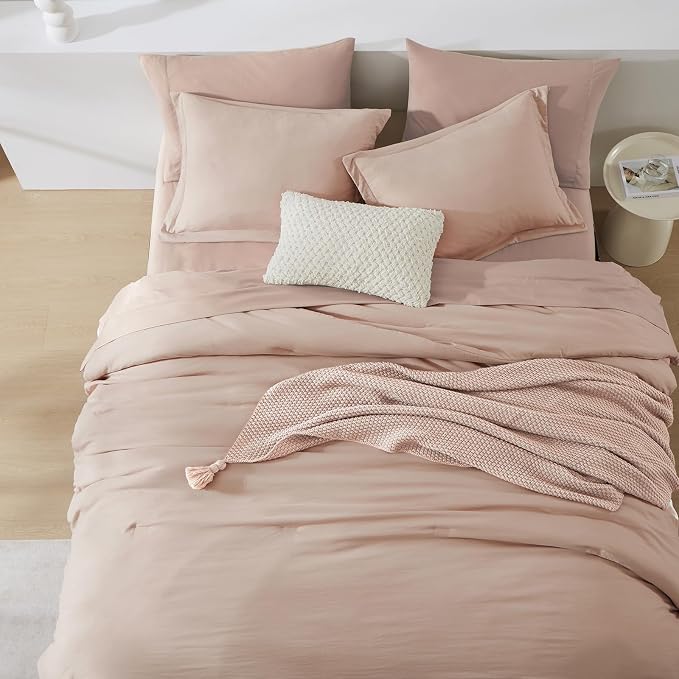 WRENSONGE Full Size Comforter Set- 7 Pieces Clay Pink Bed in a Bag Full Size - Image 5