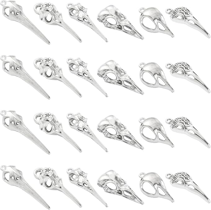 DanLingJewelry 30Pcs 6 Styles Antique Silver Raven Skull Bird Head Skeleton - Image 9