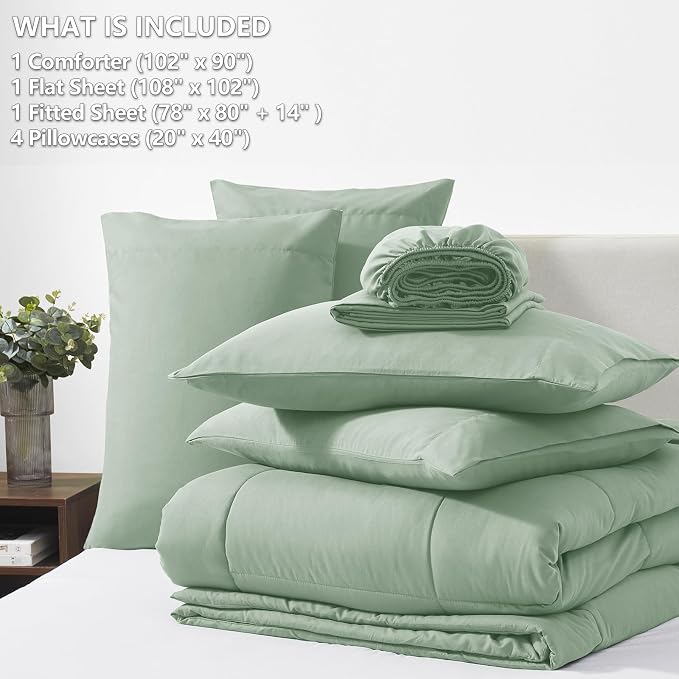 CozyLux King Size Comforter Set Sage Green, 7 Pieces Bed in a Bag, All Season - Image 6
