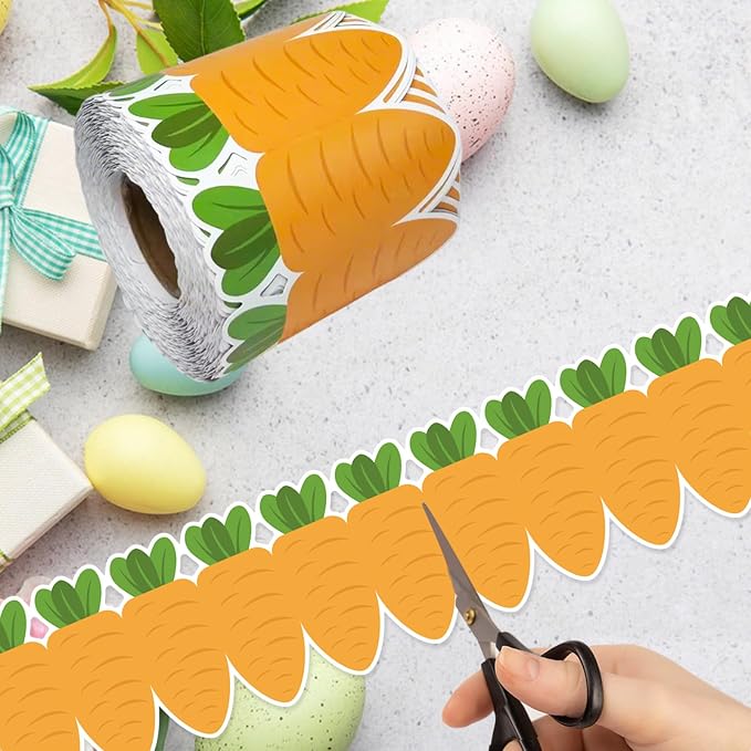 69Ft Easter Carrot Border Trim Carrot Scalloped Rolled Border Trim, Plaid - Image 3