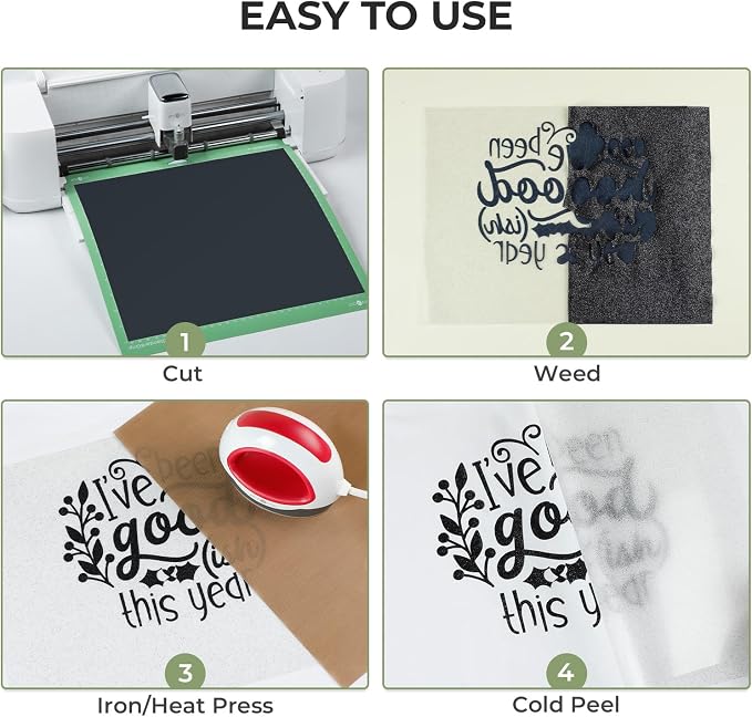 HTVRONT Black Glitter HTV Heat Transfer Vinyl, 11 Pack, Silhouette & Heat Press - Image 3